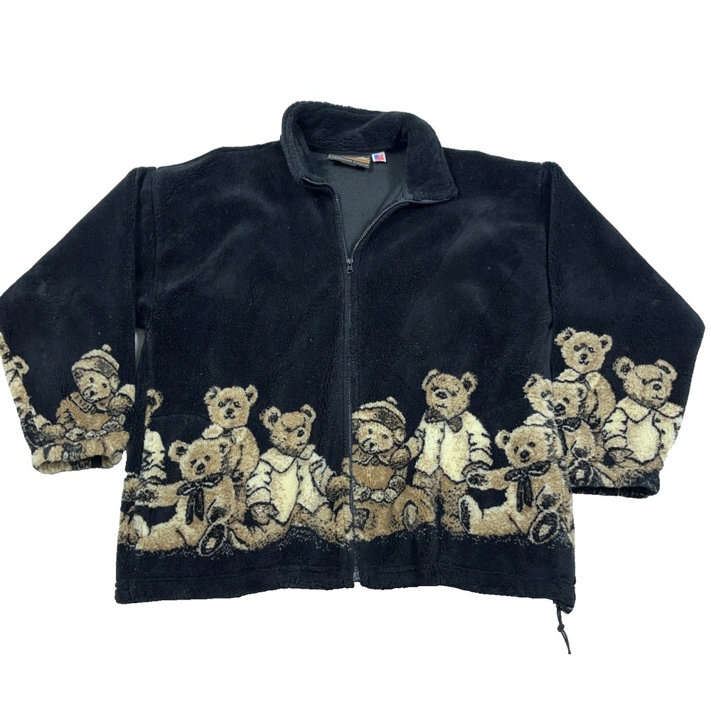 Vintage Cobblestone Canyon Fleece Jacket Women Large Teddy Bear AOP  All Over